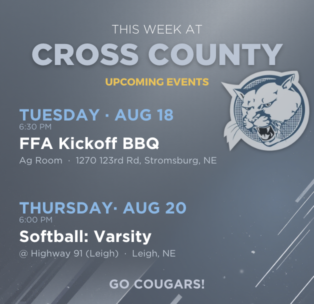 Tuesday- FFA kickoff, Thursday, SB @ Leigh