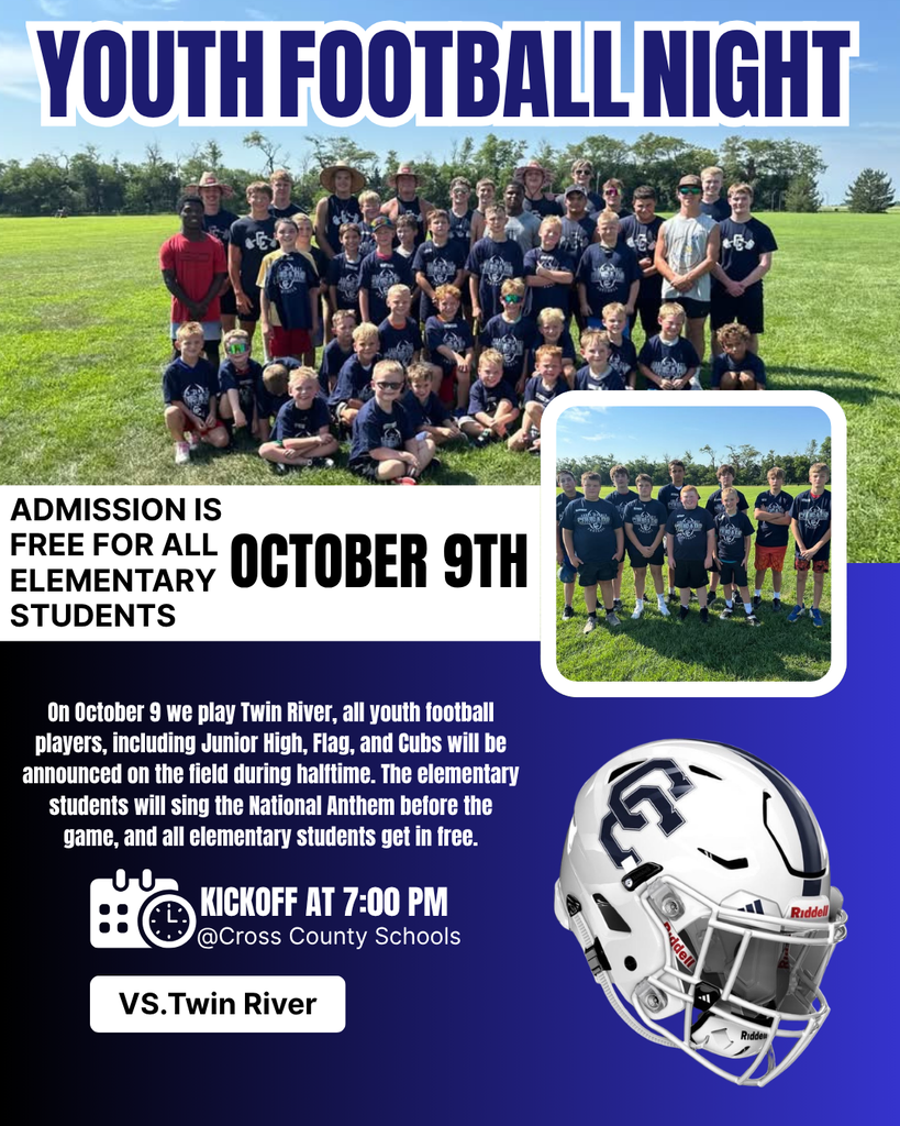 Youth Football night Oct. 9 7:00