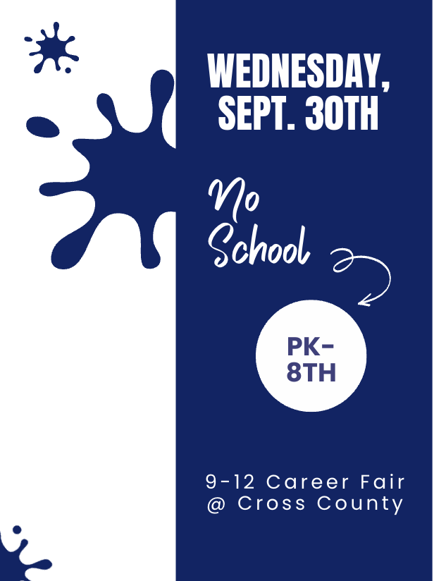 no school pk-8 on Wednesday. 9-12 Career Fair