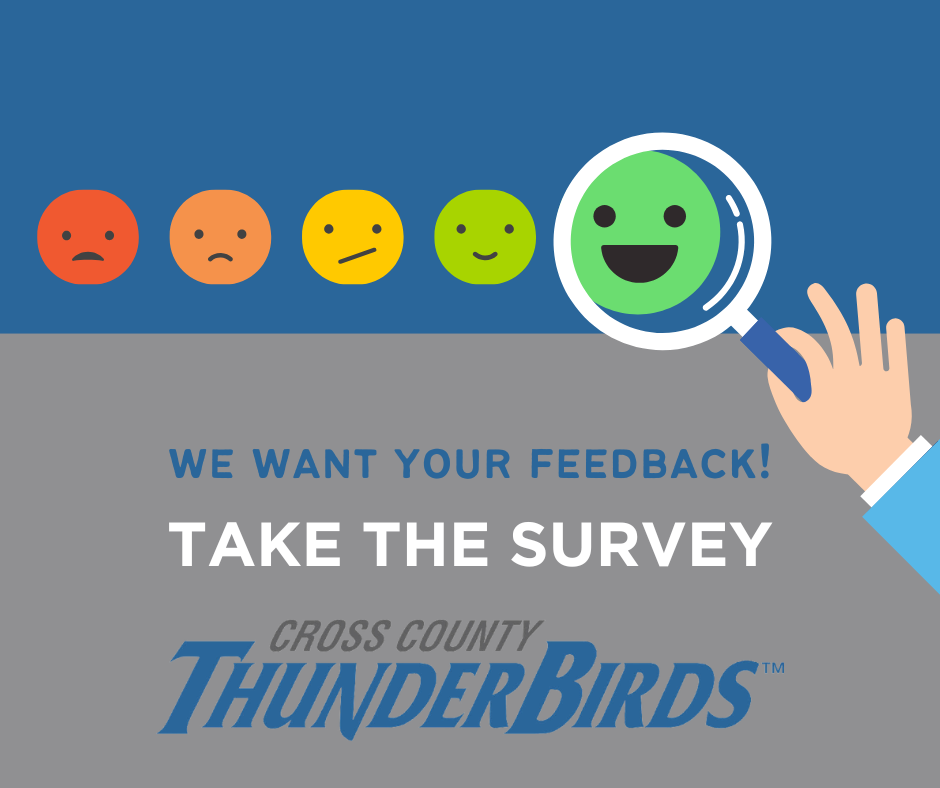 Graphic asking for patrons to take a survey