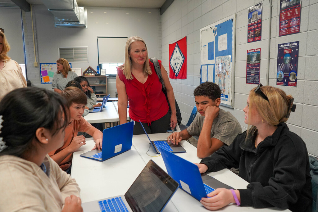 Apple visitors in classroom