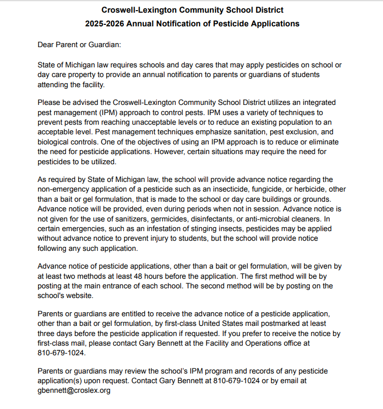 Annual Pesticide Notice