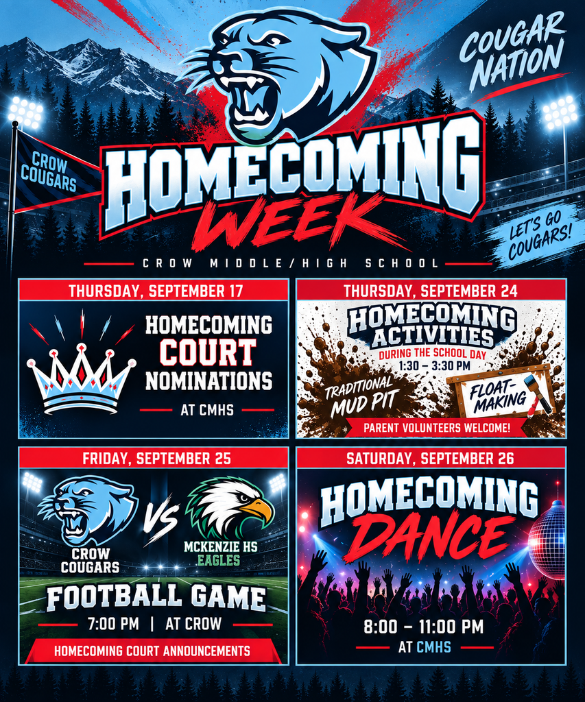 Crow Middle and High School Homecoming Week Announcement.