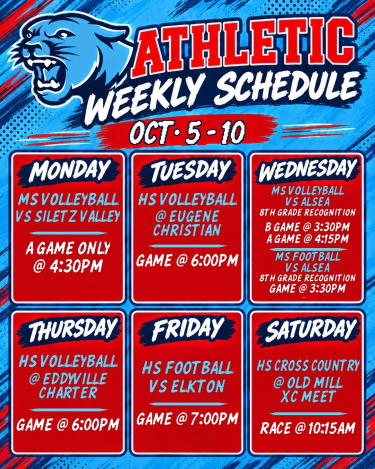 Weekly Schedule 10/5 - 10/10