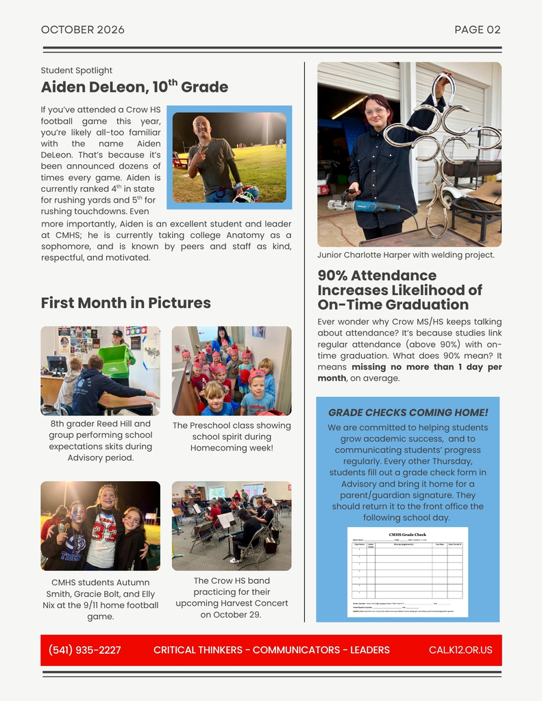 Crow Middle High School Newsletter, October 2026