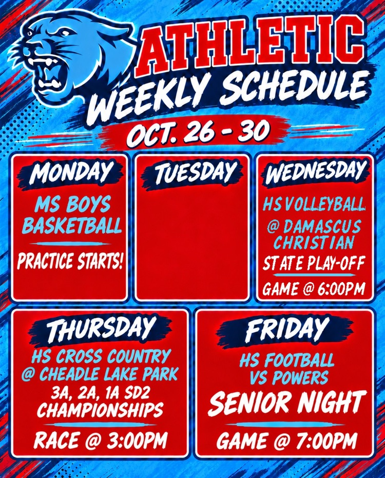 Weekly Schedule 10/26 - 10/30