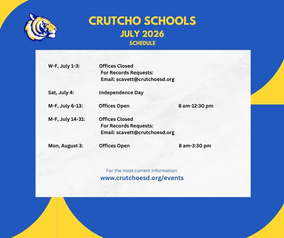 Here's what's happening in July at Crutcho Schools!