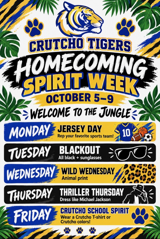 Start getting your jerseys and sunglasses ready and more, for next week's Homecoming Spirit Week, October 5-9th.