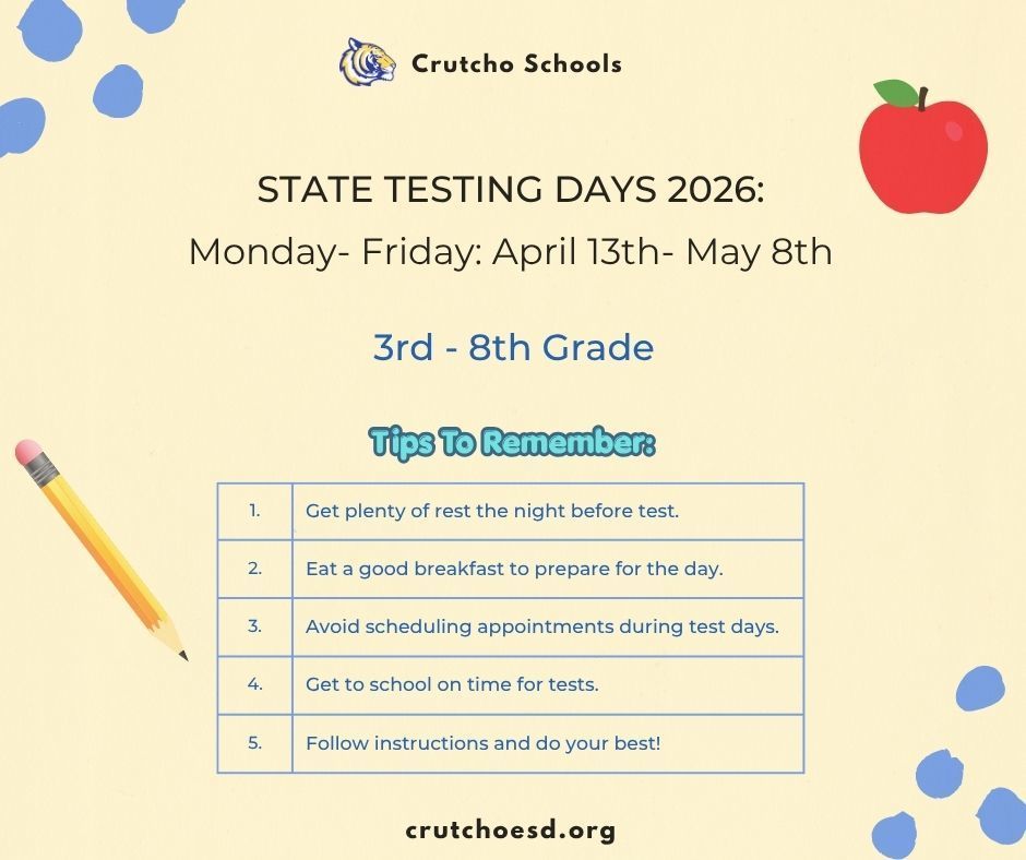 State testing begins today, April 13.  Here are some tips to help your student perform their best.