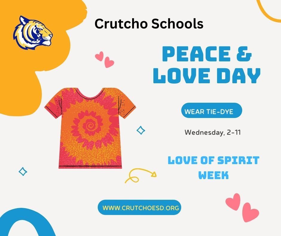 Tomorrow, Wednesday, February 11, is Peace & Love Day. We are wearing tie-dye to spread the Joy during the Love of Spirit Week! 