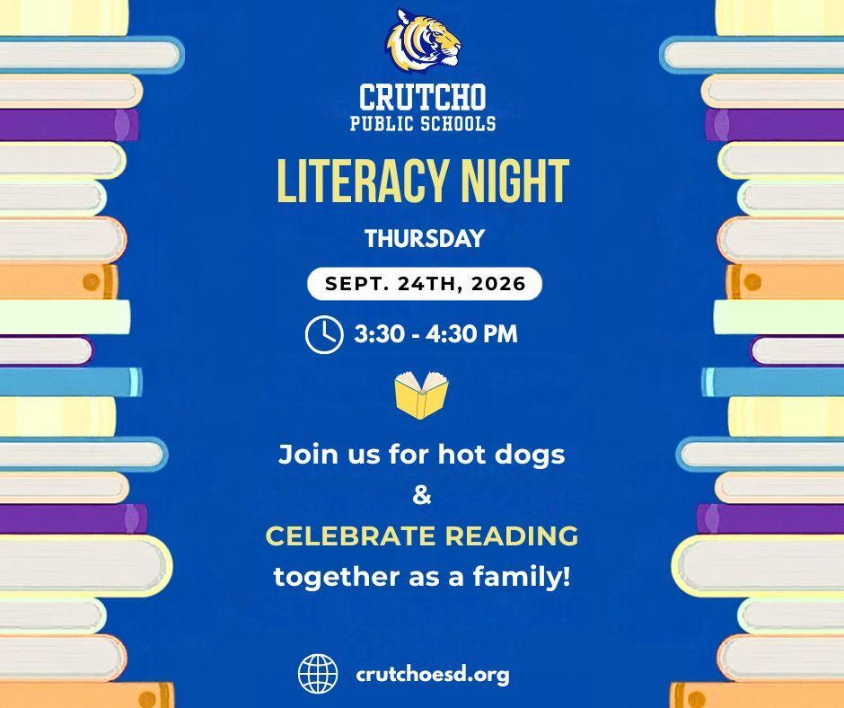 We celebrate Literacy Night next Thursday, September 24th. Bring the family for hot dogs from 3:30-4:30 pm. Reading as a family helps us grow.