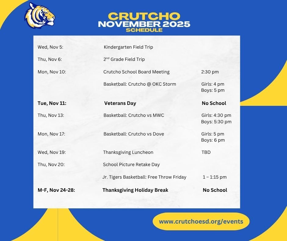 Here's what's happening in November at Crutcho Schools!