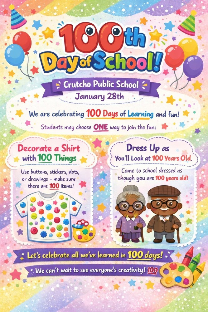 Join us for the 100th Day of School on Wednesday, January 28th.