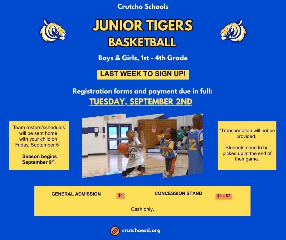 Last Week to sign up for Jr Tigers basketball!