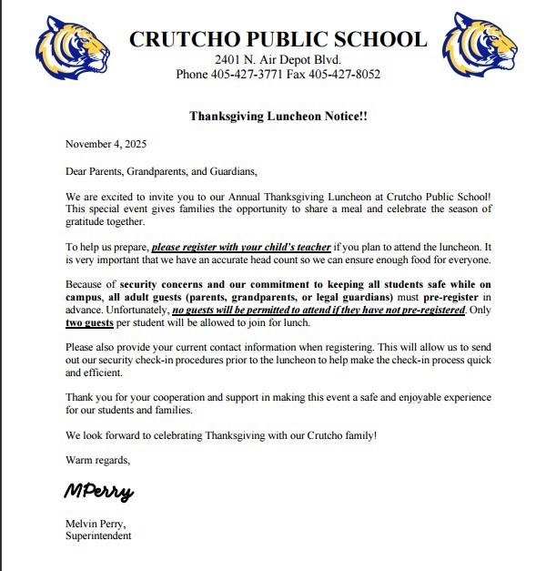 Preregistration required for Thanksgiving luncheon on November 10th at 11:00 am