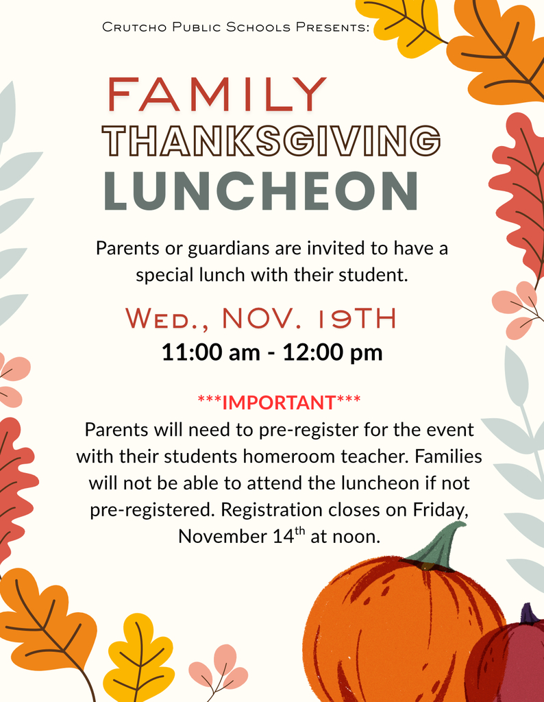 Preregistration closes at Noon, Friday, November 14, for the Thanksgiving Luncheon. We hope to see you next week.