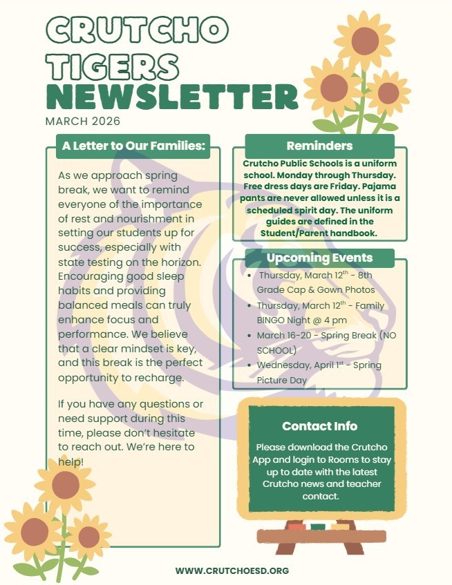 Crutcho Schools March 2026 Newsletter.
