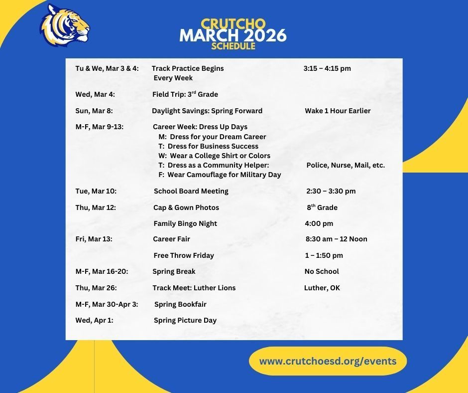 Here's what's happening at Crutcho Schools in March!
