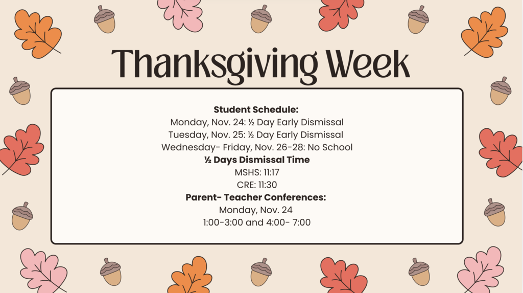 Thanksgiving Week Schedule for CRCS