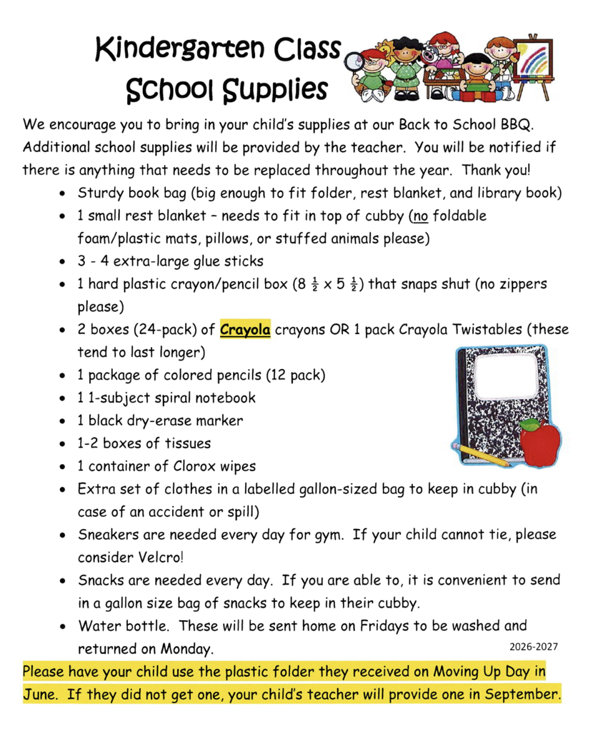 CRE Prek-2 Supply Lists