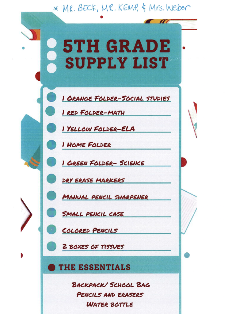 CRE Supply Lists Grades 3-5