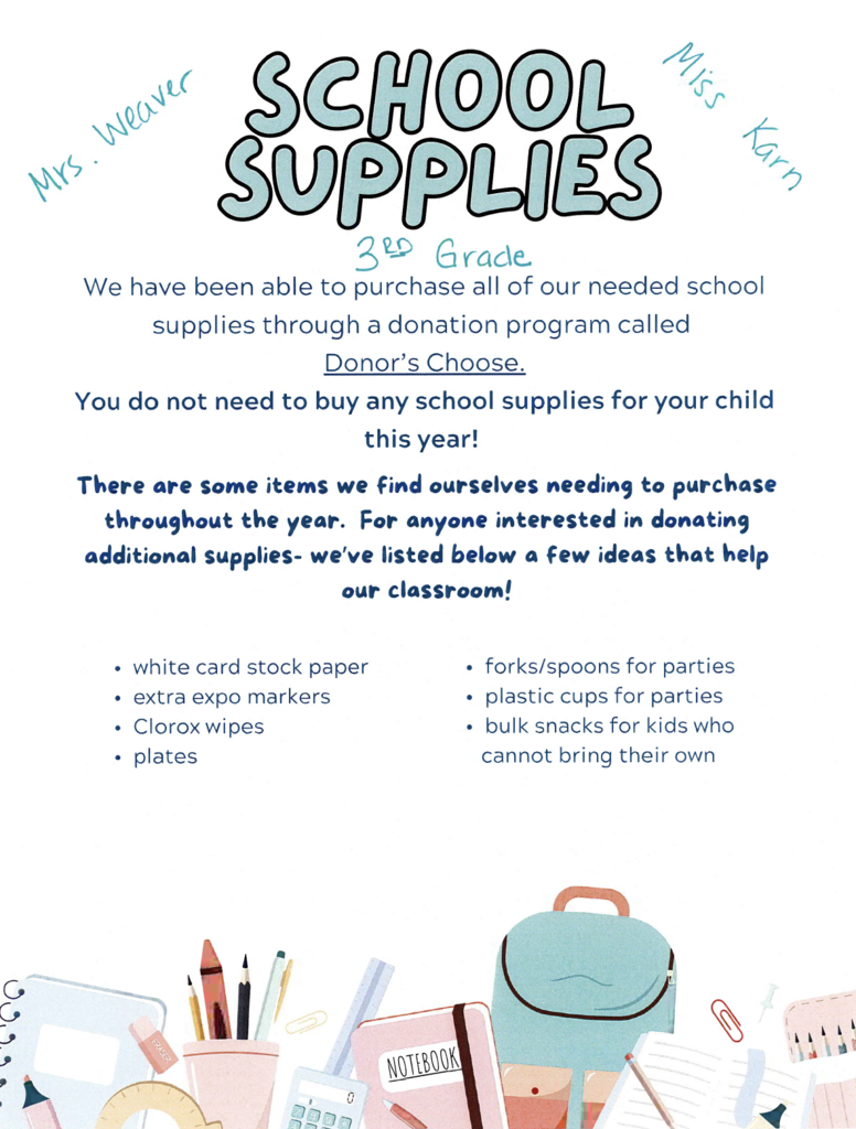 CRE Supply Lists Grades 3-5