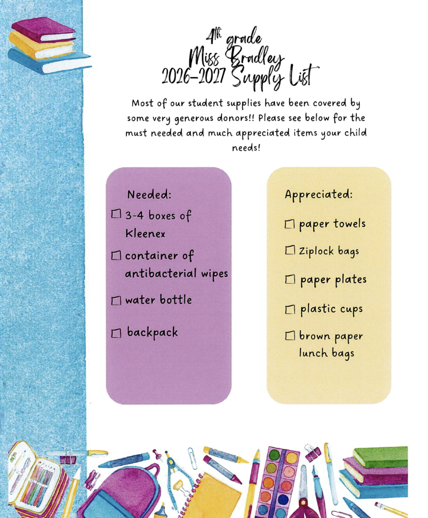 CRE Supply Lists Grades 3-5