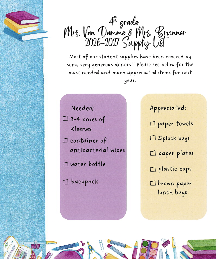 CRE Supply Lists Grades 3-5