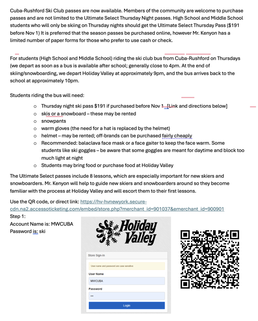 CR Ski Club info. 