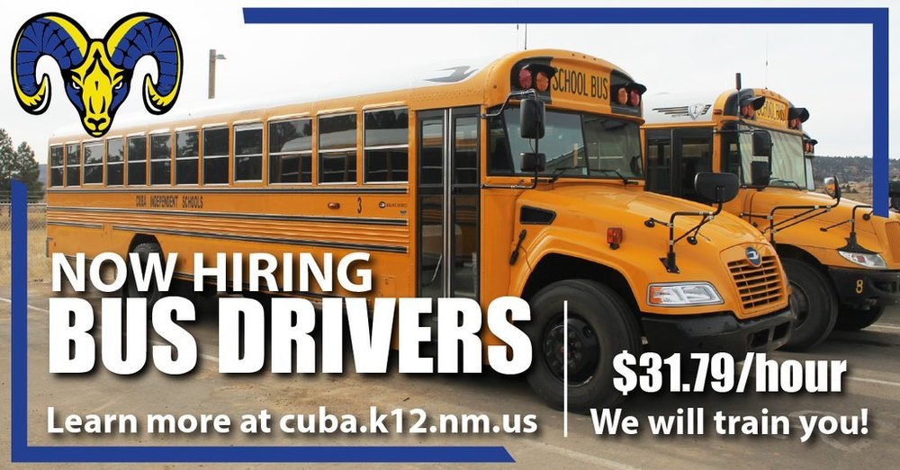 Graphic reading: "Join our team! Hiring at Cuba ISD - Cuba.k12.nm.us