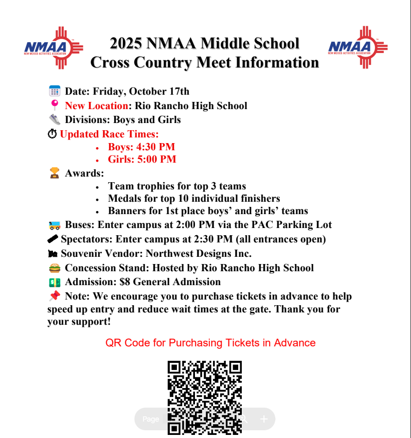 2025 NMAA MS XC Meet Information