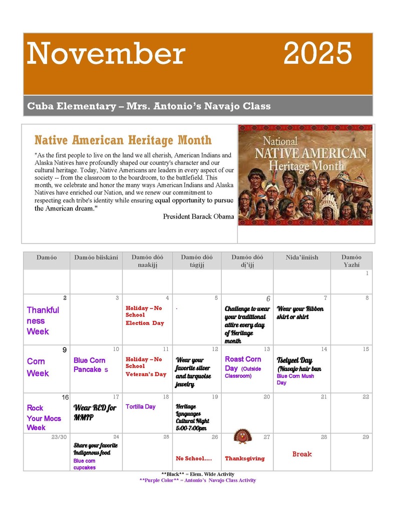 Elementary Native American Month Flyer