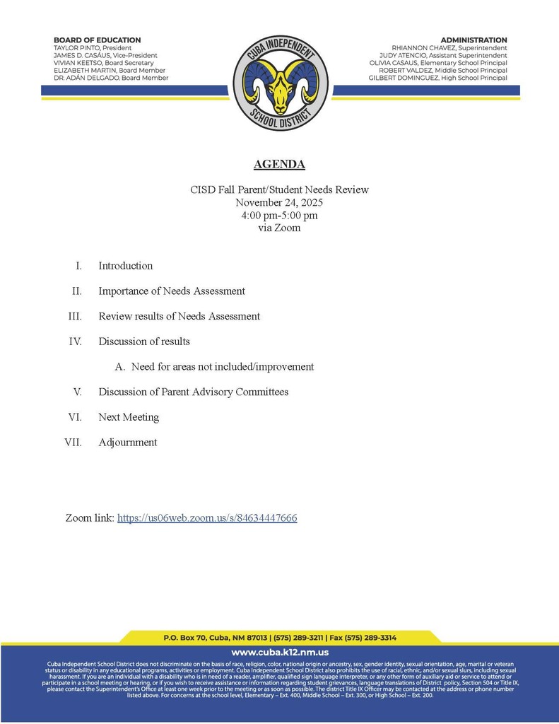 Fall Parent Meeting Flyer