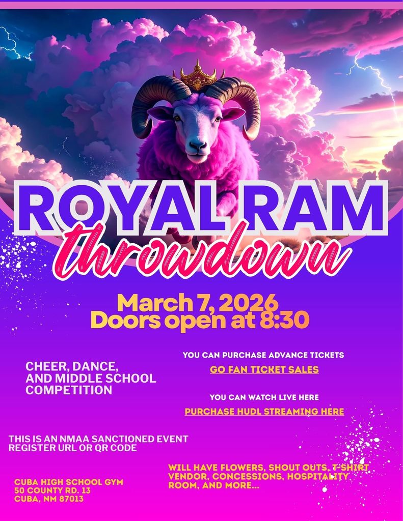 Royal Ram Throwdown-Cheer Competition-Sat. March 7, 2026. Adults-$10 / Students-Seniors-Veterans-$7
