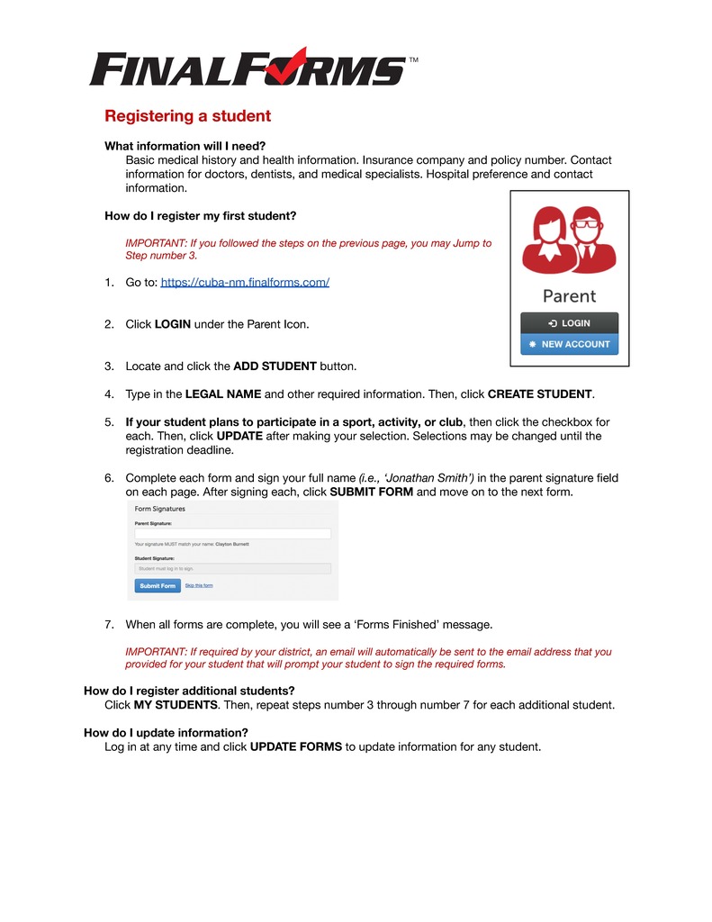 Registration Instructions P1