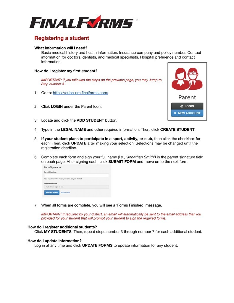 Registration Instructions P1