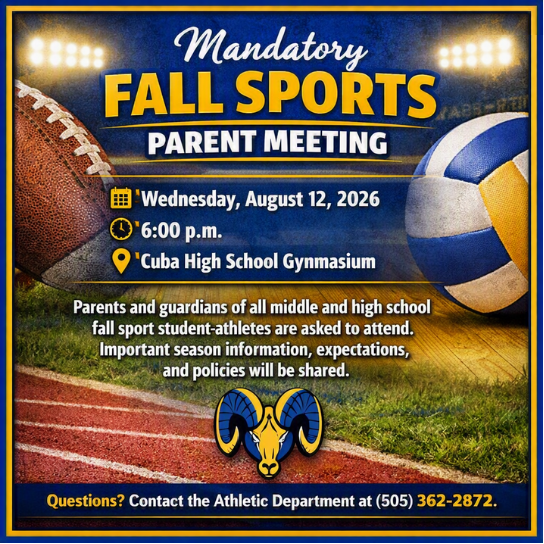 CMS/CHS Fall Sports Parent Meeting-Wed. 8/12/26-6:00pm @ CHS Gymnasium