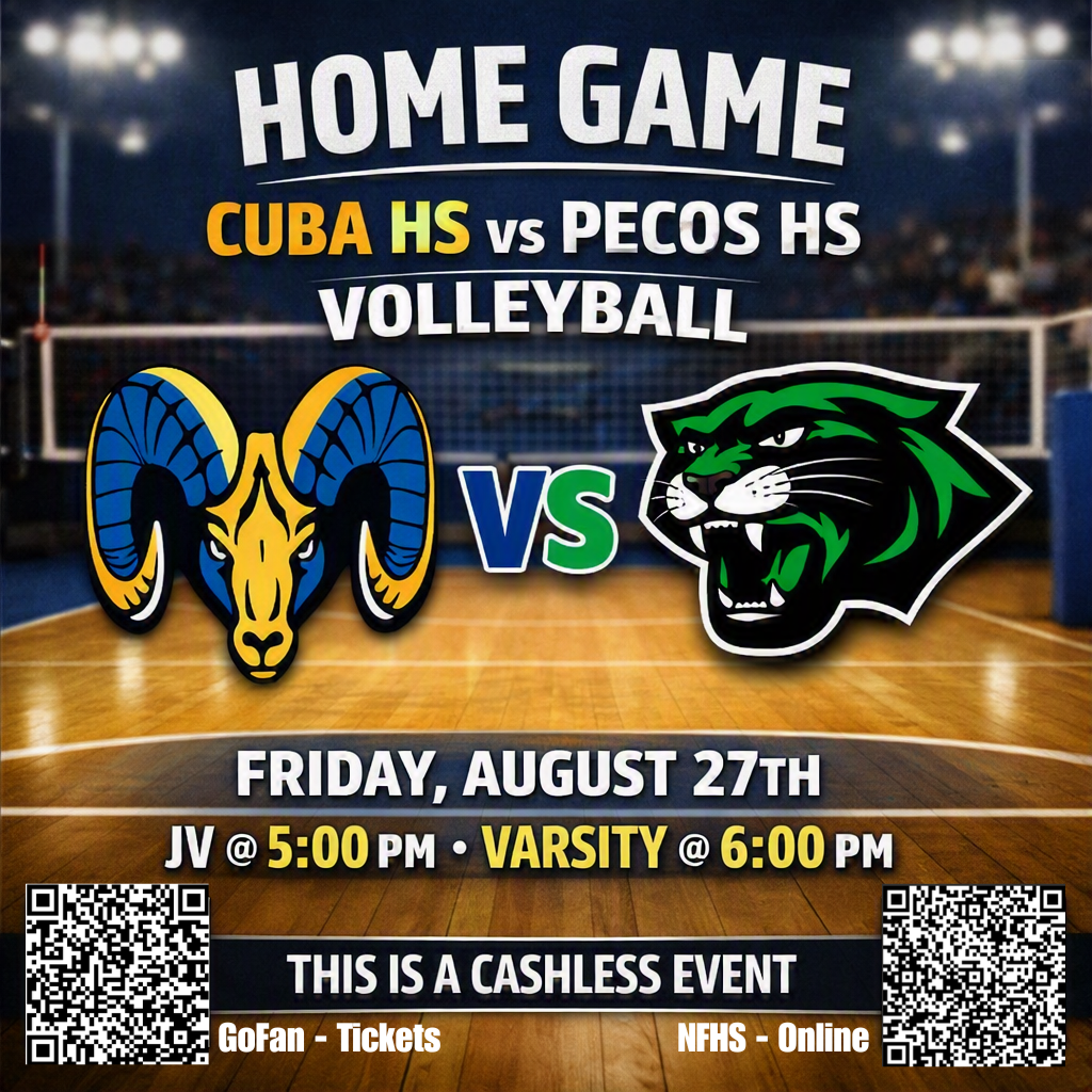 Come support HSVB vs. Pecos HS today, Thur. 8/27/26. (JV-5pm / Varsity-6pm) Cashless Venue!
