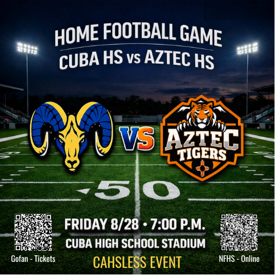 Come support the HSFB team vs. Aztec HS. Today, Friday 8/28/26-7:00pm