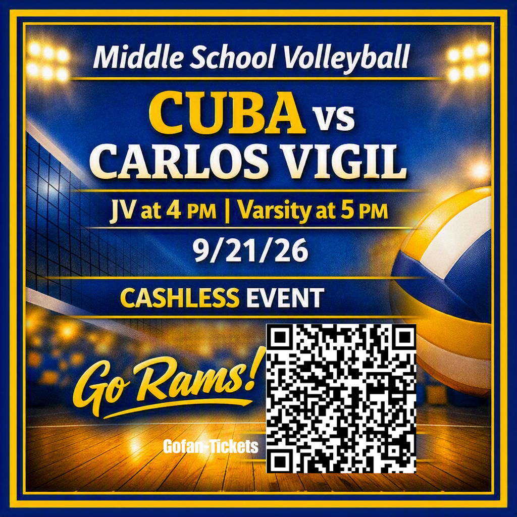 Come support the MSVB teams today, Mon. 9/21/26 vs. Carlos Vigil MS (JV-4:00 / Varsity-5:00pm) at the MS Gym.