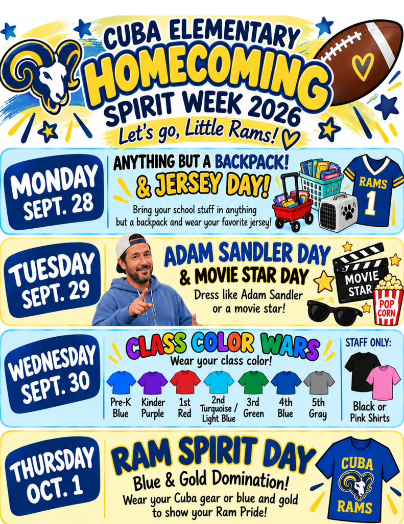 Cuba Elementary Homecoming Spirit Week 2026