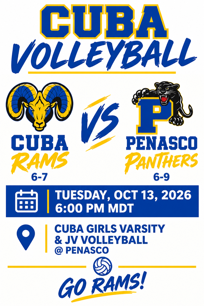 Go support the HSVB teams at Penasco HS today, Tues. 10/13/26 (JV-5:00 / Varsity-6:00pm)