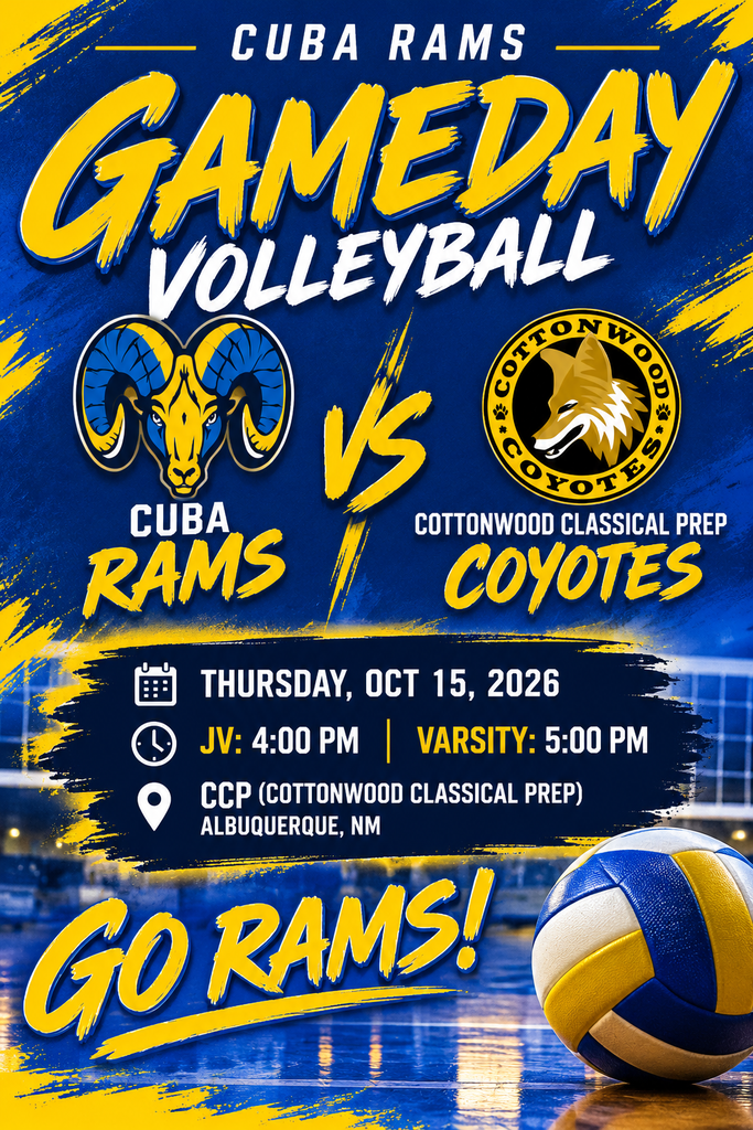 Go suppor the HSVB teams (JV/V) at Cottonwood Classical Prep today, Thur. 10/15/26 (JV-4:00 / Varsity-5:00pm) 7801 Jefferson St NE, Albuquerque, NM 87109 This is a cashless venue!