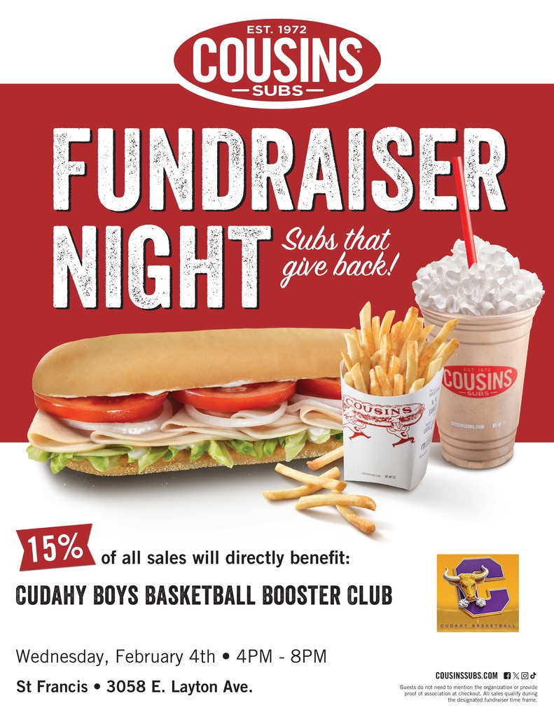 cousin's subs flyer for boys basketball fundraiser