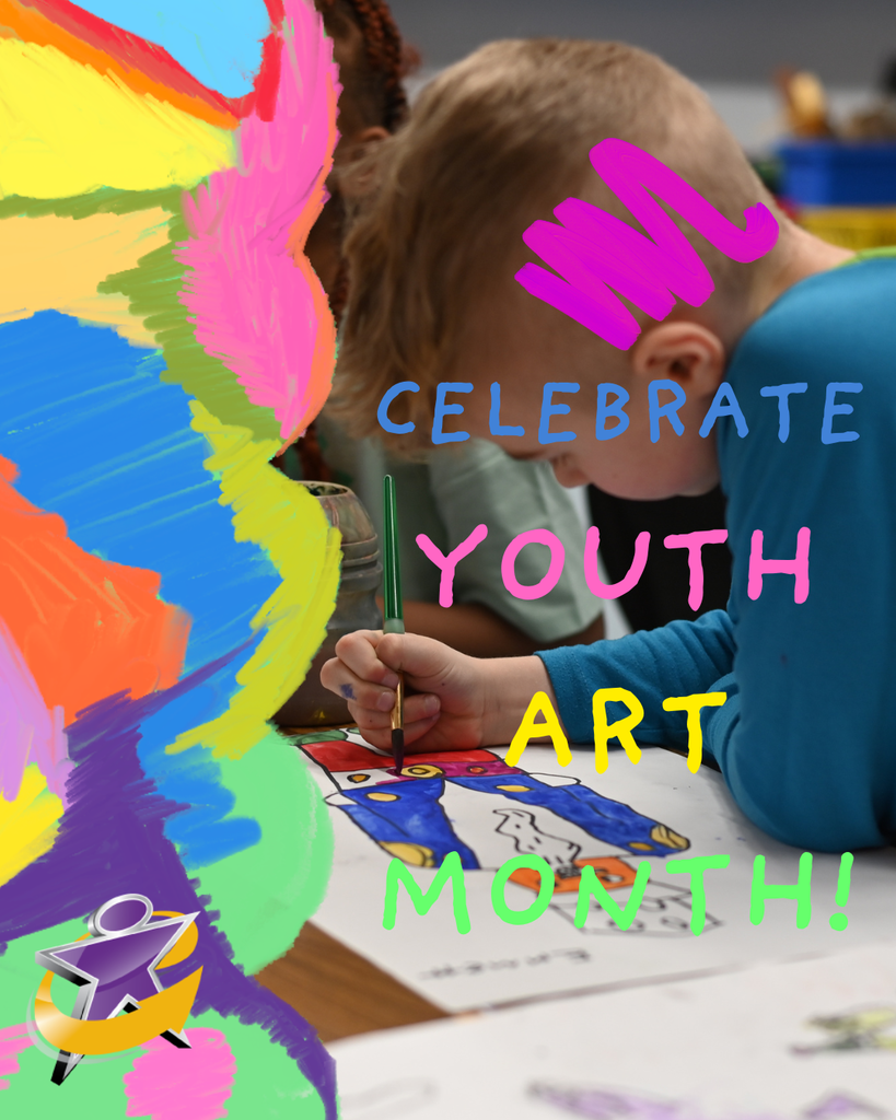 colorful graphic of a student painting celebrating youth art month