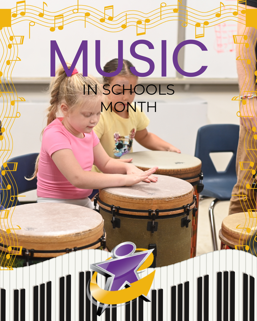image of a student playing the drums in music class promoting music in schools month