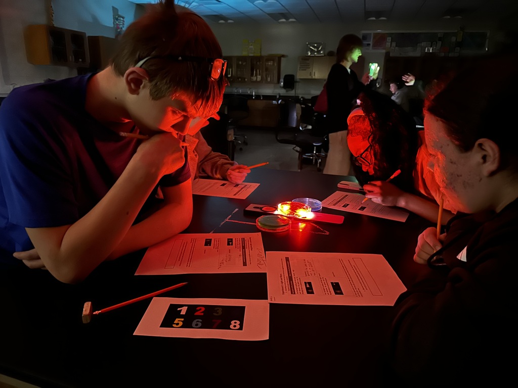 high school students working on their light experiment during high school physical science class