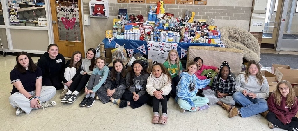 picture of Jones student council students with the donations they collected for the Wisconsin Humane Society