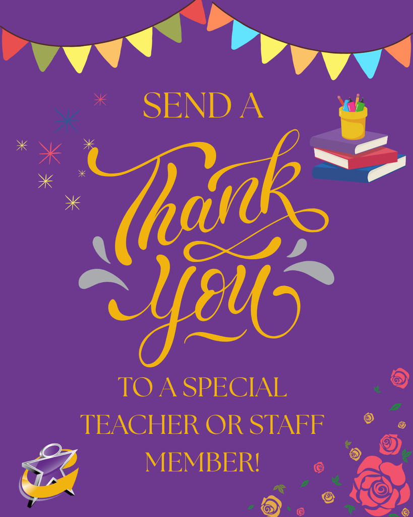 purple graphic that says send a thank you to a special teacher or staff member