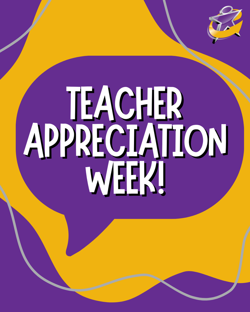 purple and gold graphic that says teacher appreciation week